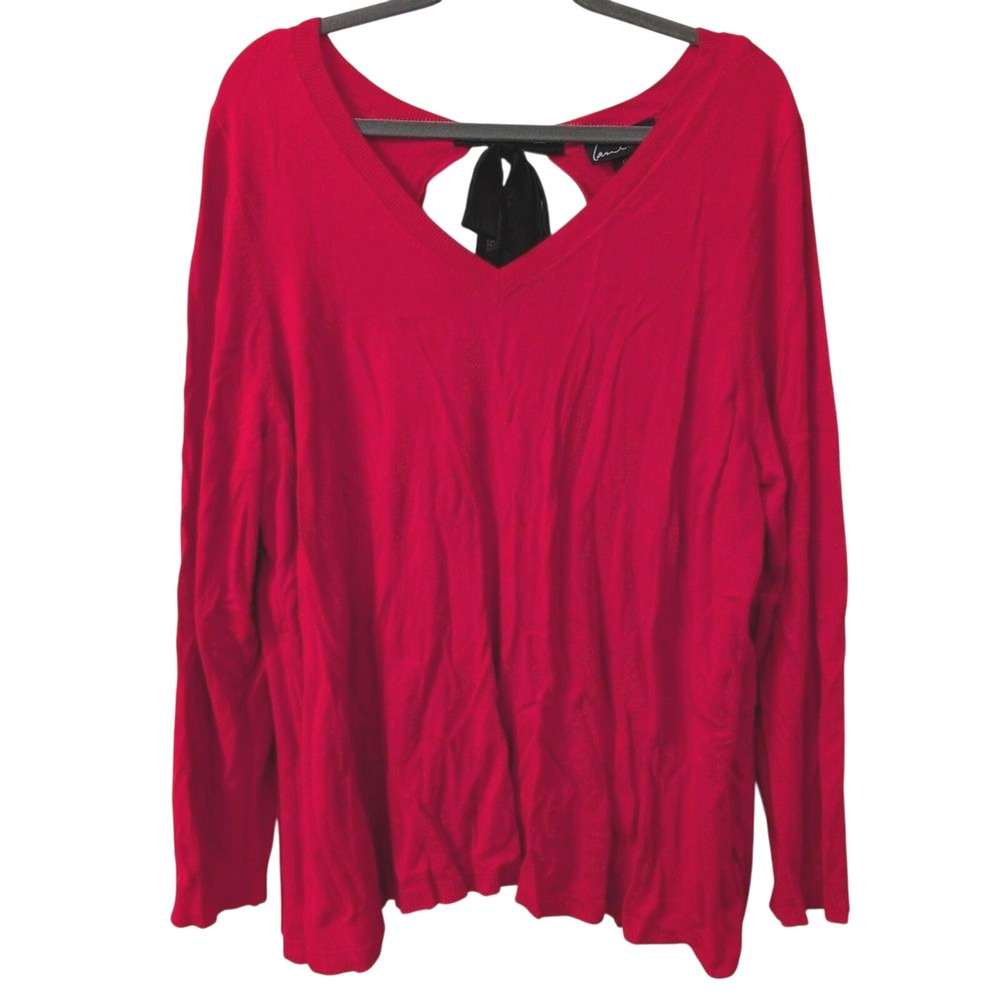 Lane‎ Bryant Plus 3X 22 24 Red Scoop Neck  Sweater Black Bow Back